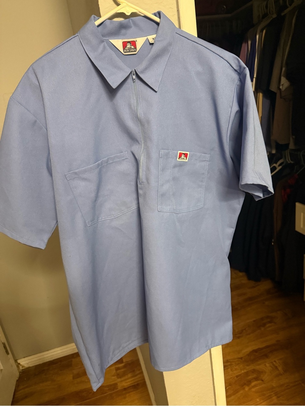 Ben Davis Light Blue Short-Sleeve Zip-Front Work Shirt